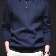 Koszulki męskie - TEMU Męski jesienny sweter z łatwym kołnierzykiem, granatowy, dzianinowy - miniaturka - grafika 1
