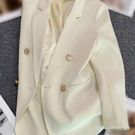 Marynarki i żakiety damskie - TEMU Sunygal Damska Elegancka Marynarka z Podwójnym Zapięciem - Jednokolorowa z Długim Rękawem i Kształtem w Sylwetkę H, ze Złotymi Guzikami - miniaturka - grafika 1