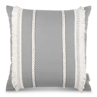 Poszewki na poduszki - Poszewka 45x45 Boho srebrna zdobiona frędzlami - miniaturka - grafika 1