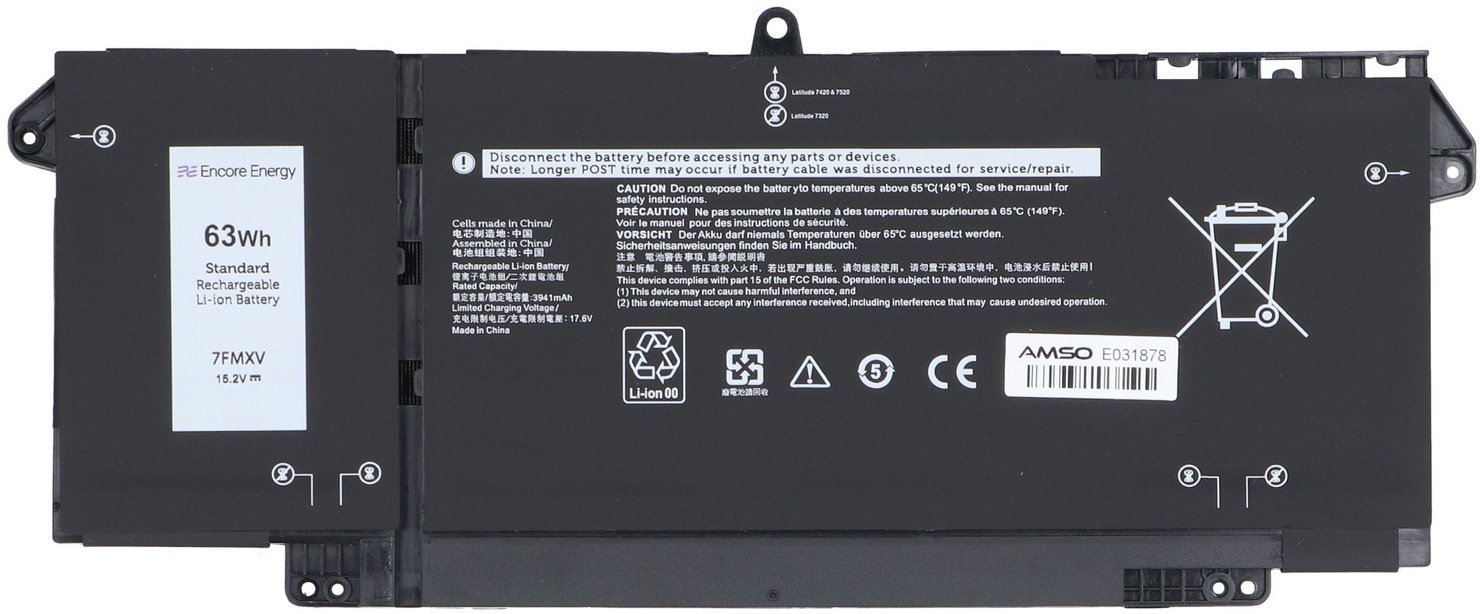 Bateria Encore Energy bateria do Dell Latitude 5320 7320 7420 7520 63Wh 15.2V 4145mAh 7FMXV