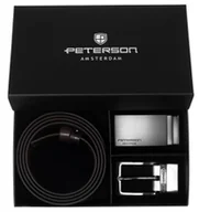 Paski - Zestaw prezentowy pasek męski Peterson wymienne klamry skóra naturalna czarny brązowy - miniaturka - grafika 1