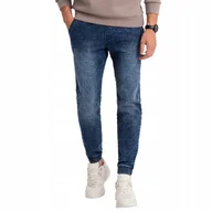 Spodnie męskie - Spodnie męskie marmurkowe jeans JOGGERY ciemnoniebieskie V1 OM-PADJ-0133 M - miniaturka - grafika 1