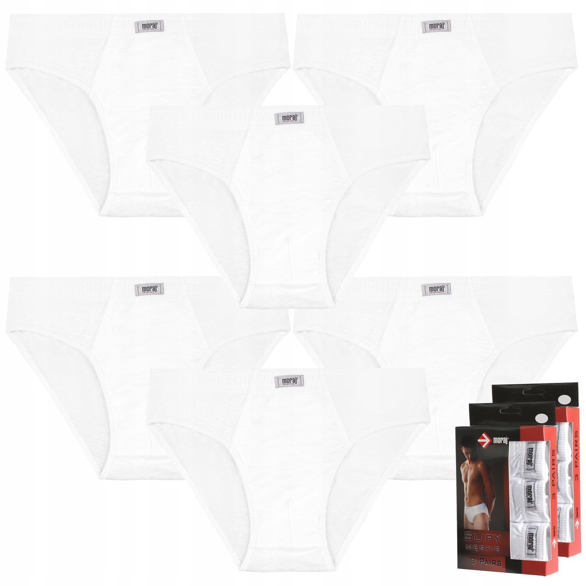 Majtki SLIPY MĘSKIE Białe Slipki Bawełniane 100% MORAJ Zestaw 6 szt. r. 3XL