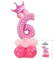 Balony i akcesoria - ZESTAW BALONÓW STOJĄCY RÓŻOWY Z CYFRĄ 6 NA PRZYJĘCIE URODZINOWE DEKORACJA - miniaturka - grafika 1