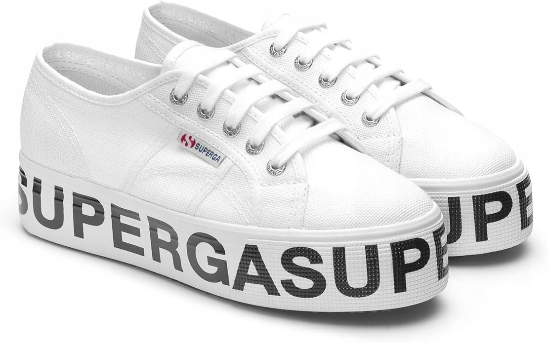 SUPERGA BIAŁE TRAMPKI DAMSKIE NA PLATFORMIE Z NAPISEM 37 16CA