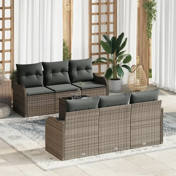 Zestaw Sofa Ogrodowa Modułowa z Polirattanu, Szary, 5 Osób