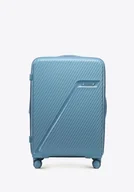 Walizki - Średnia walizka z polipropylenu w ukośne pasy niebiesko - szara - miniaturka - grafika 1