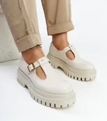 Półbuty damskie - Beżowe skórzane półbuty Karino-39 - miniaturka - grafika 1