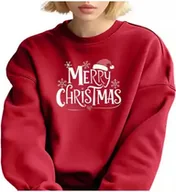 Swetry damskie - Damski sweter świąteczny Bluza świąteczna Xmas pulower bluzka z długim rękawem, czerwony, damski, 2XL - miniaturka - grafika 1