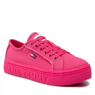 Trampki damskie - Tommy Jeans Tenisówki Mono Color Flatform EN0EN01823 Pink Alert THW - grafika 1