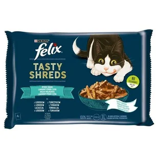 Purina Felix TASTY SHREDS Rybne Smaki z Łososiem i z Tuńczykiem 4x80g mokra karma dla kotów dorosłych 4 x 80 g - Mokra karma dla kotów - miniaturka - grafika 1