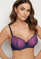 Biustonosze - Granatowo-Różowy Biustonosz z Geometrycznym Wzorem o Fasonie Full Cup Noobris - miniaturka - grafika 1