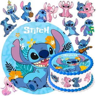 OPŁATEK NA TORT STITCH & ANGEL + TEKST + POSTACIE JADALNA DEKORACJA - Batoniki - miniaturka - grafika 1