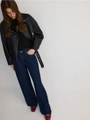 Spodnie damskie - Reserved - Jeansy wide leg z haftowanym wzorem - granatowy - miniaturka - grafika 1