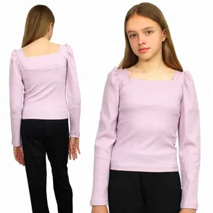 Bluzka PRĄŻKOWANA Dzianina DEKOLT Caro FIOLET 134 - Bluzki damskie - miniaturka - grafika 1