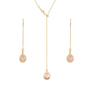 ENAYA SILVIA Komplet naszyjnik kolczyki srebrny pozłacany perły duże różowe naturalne - Zestawy biżuterii dla kobiet - miniaturka - grafika 1