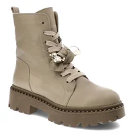 Botki damskie - Beżowe Botki Karino Skórzane Eleganckie Buty Damskie - miniaturka - grafika 1