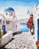 Malowanie po numerach - Artnapi 40x50cm Zestaw Do Malowania Po Numerach - Ulica Santorini Malowanie Po Numerach - Na Drewnianej Ramie - miniaturka - grafika 1