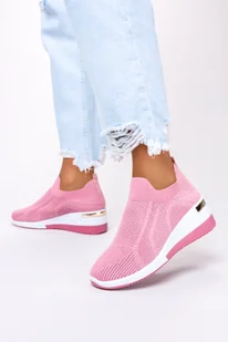 Różowe buty sportowe na koturnie slip on Casu 41-3-22-P - Trampki damskie - miniaturka - grafika 1