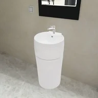 Umywalki - vidaXL Ceramiczna umywalka z otworem na kran oraz przelewem okrągła biała 40x41,5 - miniaturka - grafika 1
