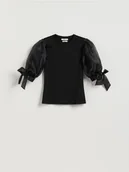 Bluzki damskie - Reserved - Bluzka z modalem - czarny - miniaturka - grafika 1