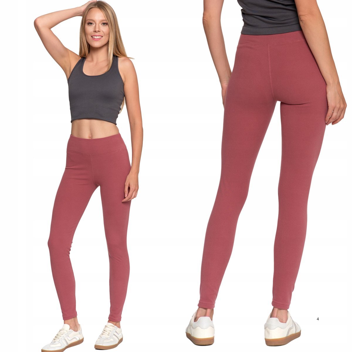 DŁUGIE LEGGINSY DAMSKIE WYSOKI STAN PRĄŻKOWANE SPORTOWE FIT MORAJ S/M PINK