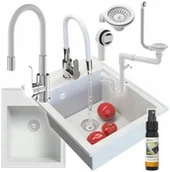 Zlewozmywaki - Granitan Zlewozmywak Granitowy Jednokomorowy Biały - miniaturka - grafika 1