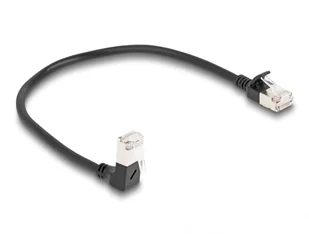 DeLOCK Kabel sieciowy RJ45 Cat.6A S/FTP Slim w dół pod kątem 90°/prosty 0,25 m czarny 80303 - Kable miedziane - miniaturka - grafika 1