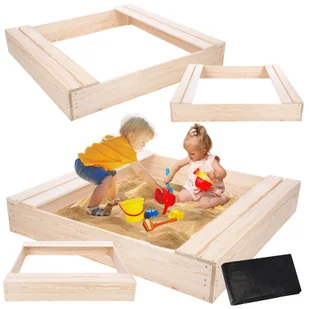Piaskownica drewniana 120x120 z ławeczkami AGROWŁÓKNINA eko drewno - Place zabaw - miniaturka - grafika 1