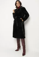 Płaszcze damskie - Czarny Płaszcz Futrzany Dwurzędowy w Stylu Szlafroka Izarethia - miniaturka - grafika 1