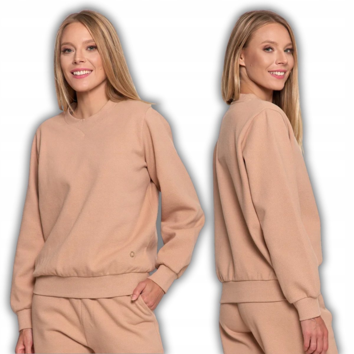 BLUZA DAMSKA DRESOWA OCIEPLANA BEZ KAPTURA WKŁADANA BAWEŁNIANA MORAJ L BEIGE