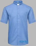 Szaty liturgiczne - Koszula kapłańska z koloratką, krótki rękaw ciemnoniebieska - miniaturka - grafika 1