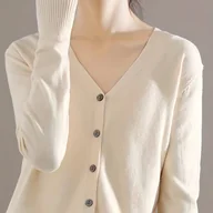 Swetry damskie - TEMU Jednokolorowy Miękki Kardigan z Dekoltem w Serek - Prosty, Elegancki i Uniwersalny Top Damski - miniaturka - grafika 1