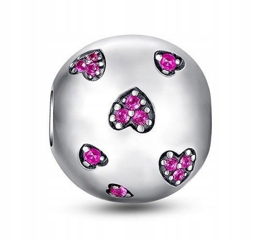 Koralik CHARMS serce serduszka różowe SREBRO 925