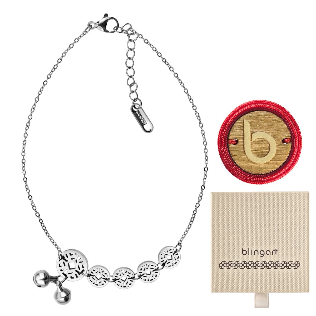 Bransoletka na nogę kostkę ażurowe kółka stal 316L srebrna BLINGART