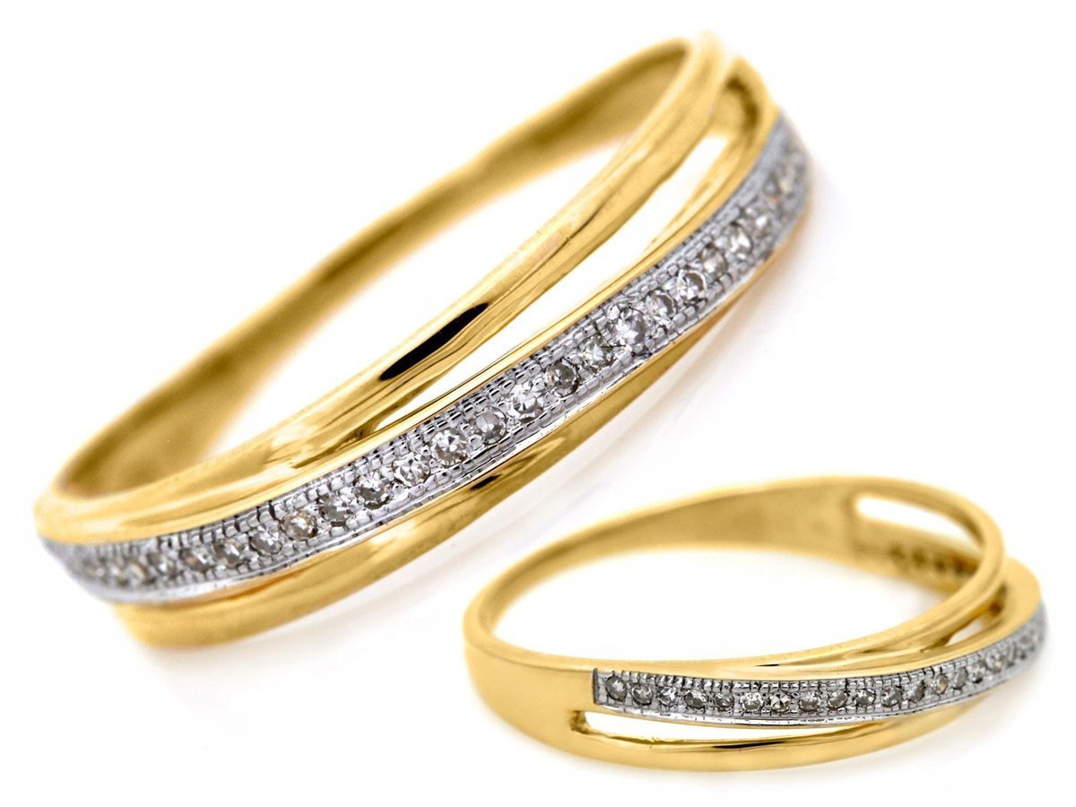 Modny pierścionek z żółtego i białego złota 585 z brylantami 0,08ct 1,64g