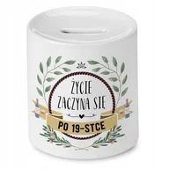 Skarbonki - Skarbonka na Urodziny 19 19te 19-te na Prezent z Nadrukiem ze Zdjęciem + Opakowanie na prezent (wzór 01) - miniaturka - grafika 1