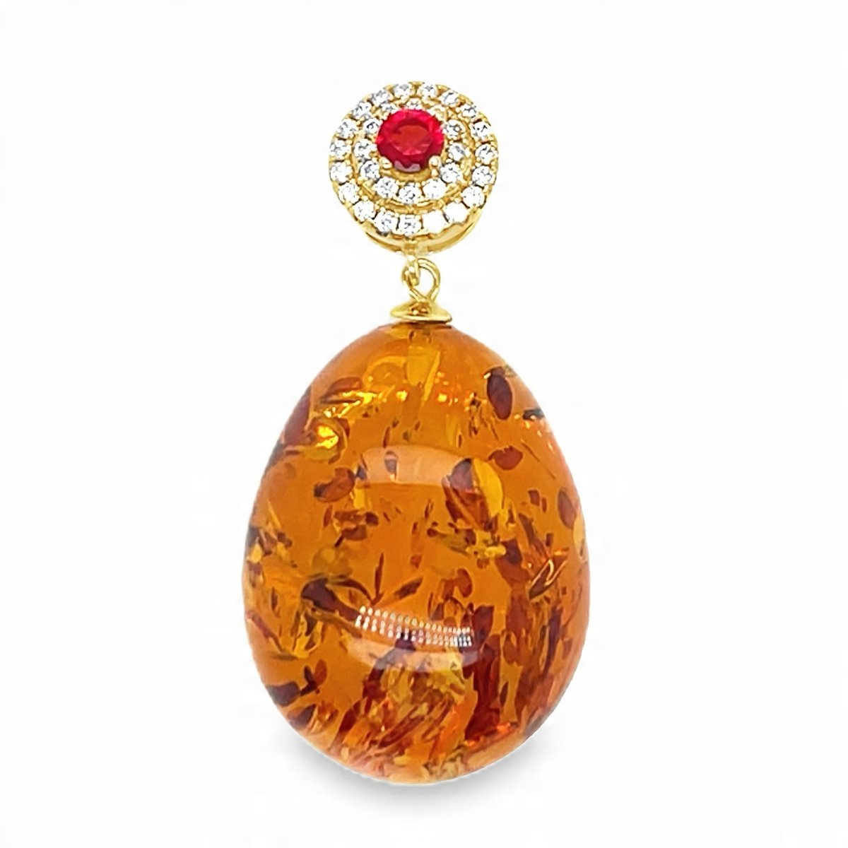 ZAWIESZKA SREBRNA pozłacana BURSZTYN ELEGANCKA złoto CYRKONIA