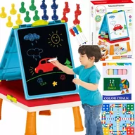 Zabawki interaktywne dla dzieci - Duża Tablica Edukacyjna Magnetyczna Kredowa Dwustronna Stolik Pisaki Kredy - miniaturka - grafika 1