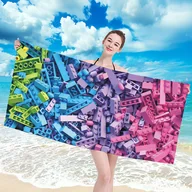 Ręczniki - Ręcznik plażowy 100x180 różowy fioletowy niebieski zielony lego - miniaturka - grafika 1