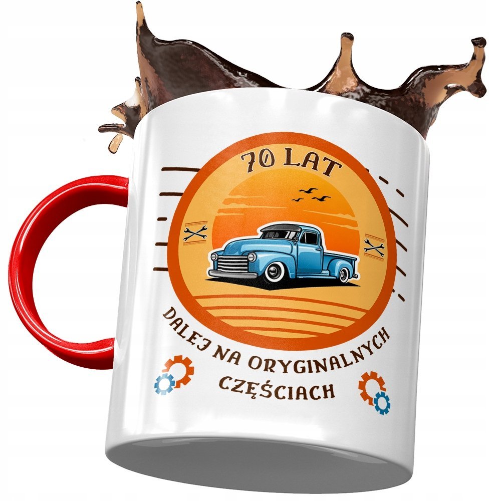 Kubek Czerwony na Urodziny 70 70te 70-te Prezent z Nadrukiem ze Zdjęciem + Opakowanie na prezent (wzór 02)