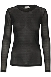 KAFFE damska siateczkowa bluzka See Through brokatowa długie rękawy, Czarny srebrny Lurex, S - Bluzki damskie - miniaturka - grafika 1