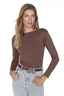 Body - Trendyol Damska regularna bluzka z dzianiny typu bodycon, Brązowy, L - miniaturka - grafika 1