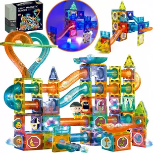 Duże Klocki Magnetyczne Konstrukcyjne Edukacyjne Świecący Tor Kulkowy 202El - Klocki - miniaturka - grafika 1