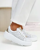 Sneakersy damskie - Białe Sneakersy Filippo DP6866 Skórzane Wygdone 37 Buty Sportowe Damskie - miniaturka - grafika 1