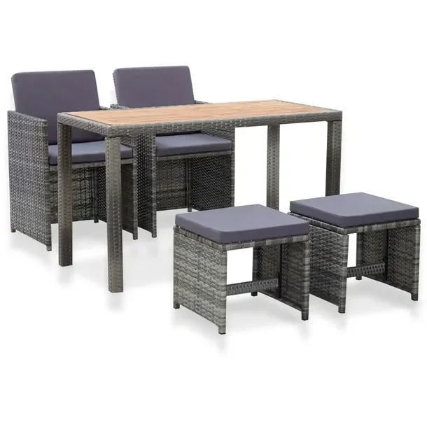 Zestaw Mebli Rattanowych: Stół, 2 Krzesła, 2 Stołki, Antracytowy, 123x6