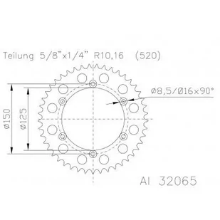 Corona plato Transmision ESJOT Aluminio negro 51-32065-44BP dientes - Części motocyklowe - miniaturka - grafika 1