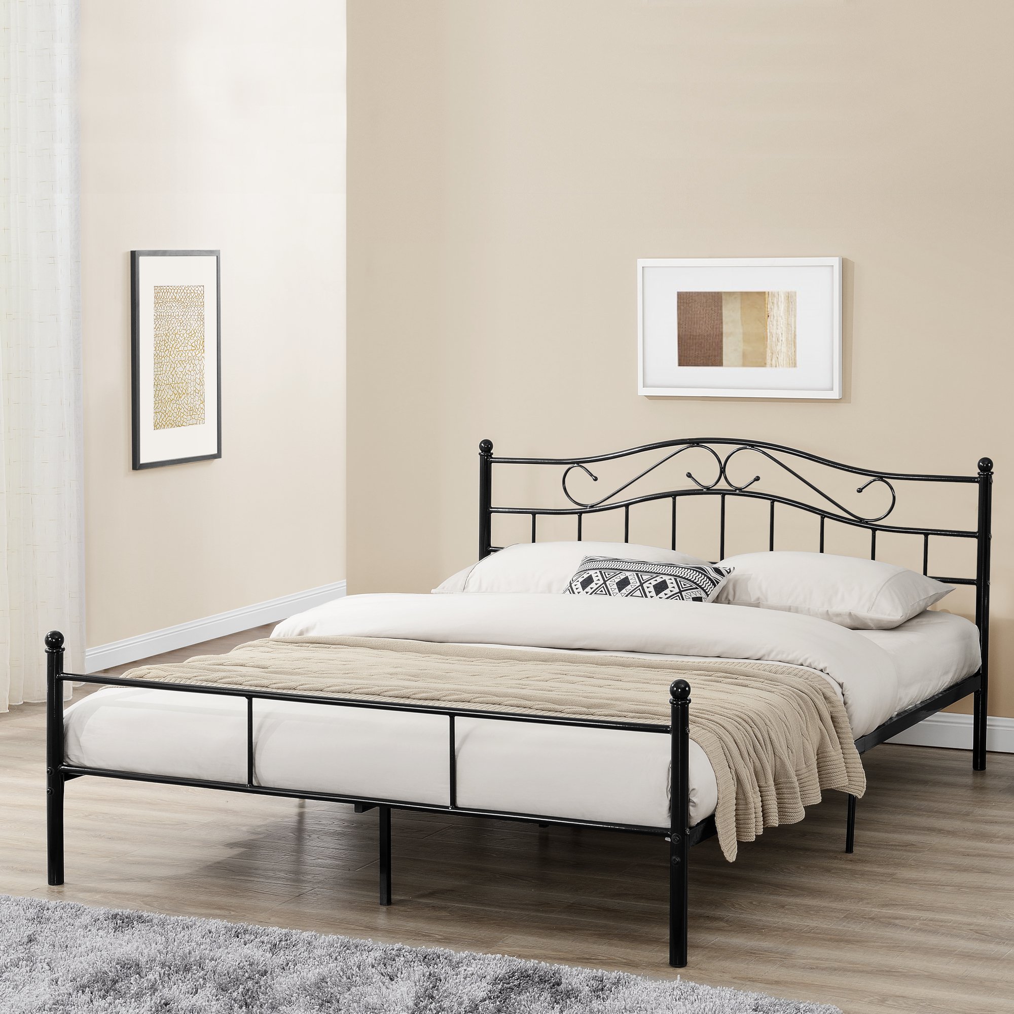 Łóżko metalowe 140x200cm czarne Rama łóżka łóżko podwójne + stelaż listwowy [en.casa]