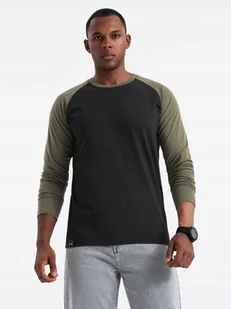 Bawełniany męski longsleeve czarno-oliwkowy Ombre OM-LSCL-0105 V3 roz. S - Koszulki męskie - miniaturka - grafika 1