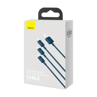 Baseus Superior 3w1 kabel USB - Lightning / USB Typ C / micro USB 3,5 A 1,5 m niebieski (CAMLTYS-03) - Kable USB - miniaturka - grafika 5
